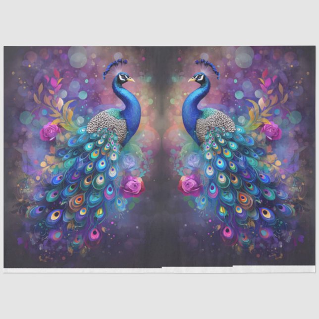 Peacock Pastell Mirror Image Tissue Paper Seidenpapier (Vorderseite)