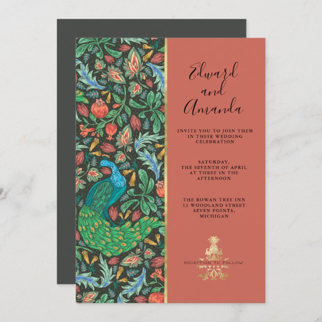 Peacock Pattern Terra Cotta Einladung (Vorne/Hinten)