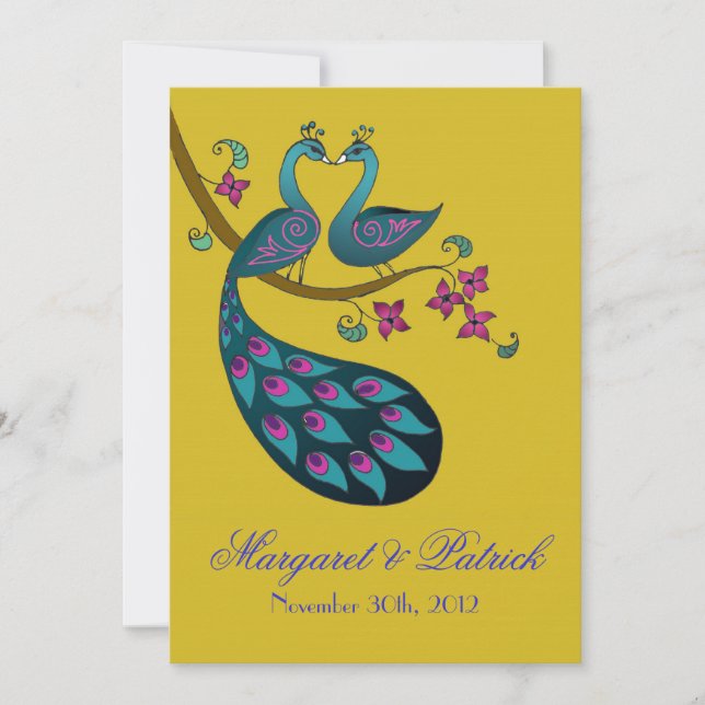 Peacock-Peahen Save the Date (Senf) (Vorderseite)