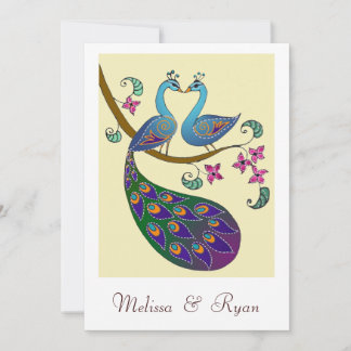 Peacock & Peahen Wedding Einladung (Kantha/Elfenbe