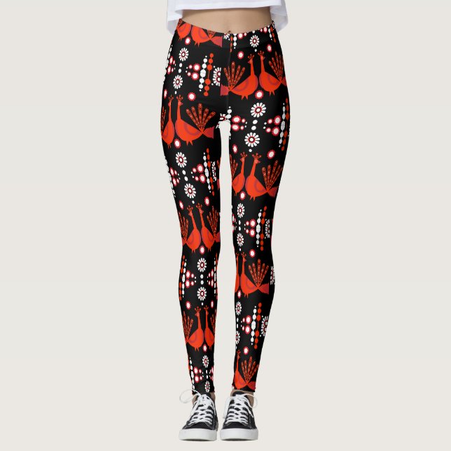 Peacock Pfau Bird Folk Leggings (Vorderseite)