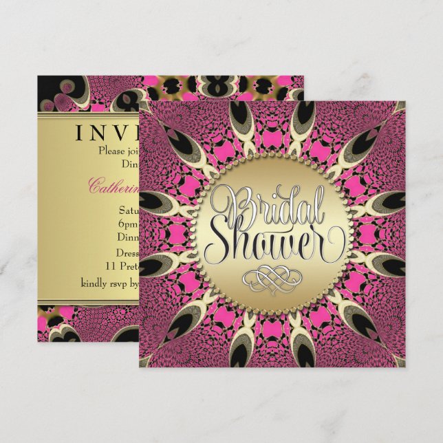 Peacock Pink Funky Brautparty Party Einladungen (Vorne/Hinten)