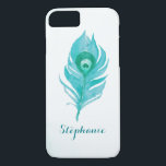 Peacock Plume Watercolor Case-Mate iPhone Hülle<br><div class="desc">Diese Pfauenfederabdeckung ist das perfekte Geschenk für eine Braut, Brautjungfrau, Mutter oder einen besonderen Freund. Personalisieren Sie es mit einem Namen. Dieses Produkt ist Teil der Peacock Plume Wedding Collection, die eine Reihe von Hochzeitswaren und Brautgeschenke mit diesem Design enthält. Bitte besuchen Sie die Sammlungs-Seite in unserem Geschäft, um die...</div>