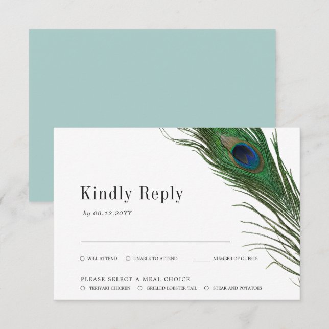 Peacock Poise | Wahl der Hochzeitskarte RSVP Karte (Vorne/Hinten)