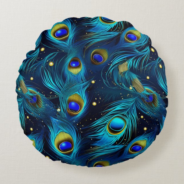 Peacock Pride Rundes Kissen (Vorderseite)