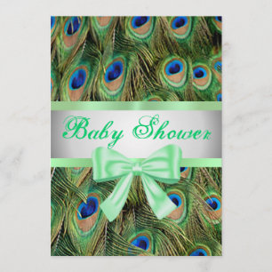 Peacock Print Green Bow Babydusche Einladung