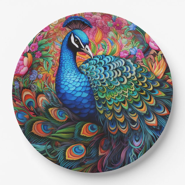 Peacock Rose Elegante Hübsche Pappteller (Vorderseite)