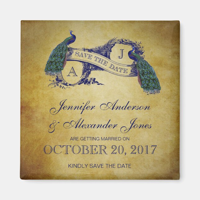 Peacock Rustic Save the Date Magnet (Vorne)
