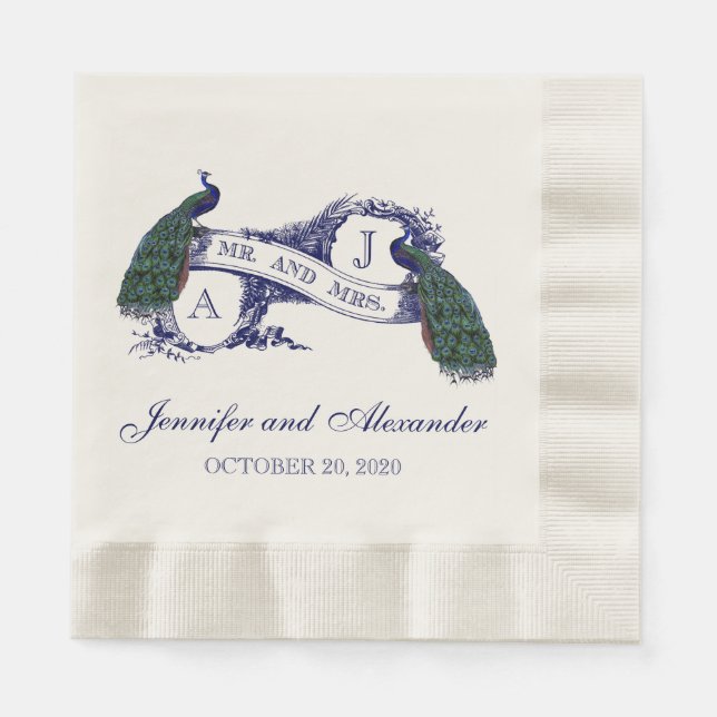 Peacock Rustic Wedding Paper Napkins Serviette (Vorderseite)