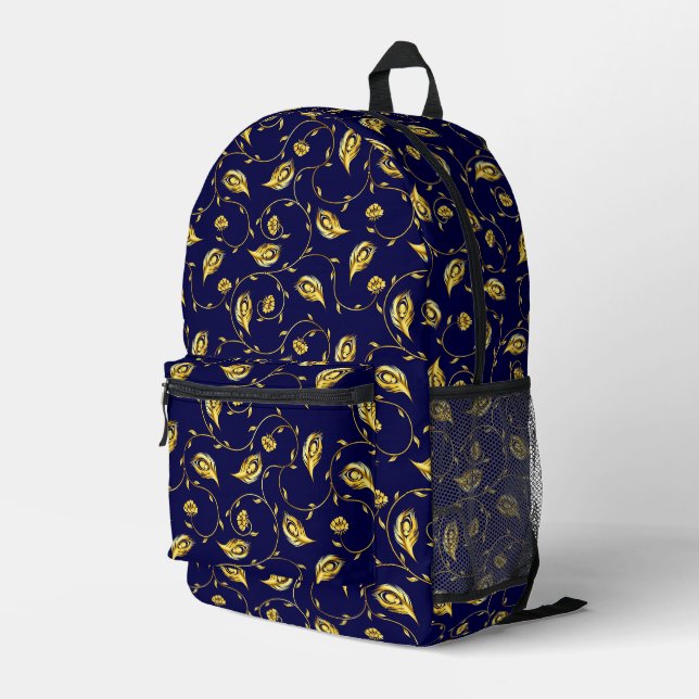 Peacock Sari Pattern Bedruckter Rucksack (Rückseitige Ecke Rechts)