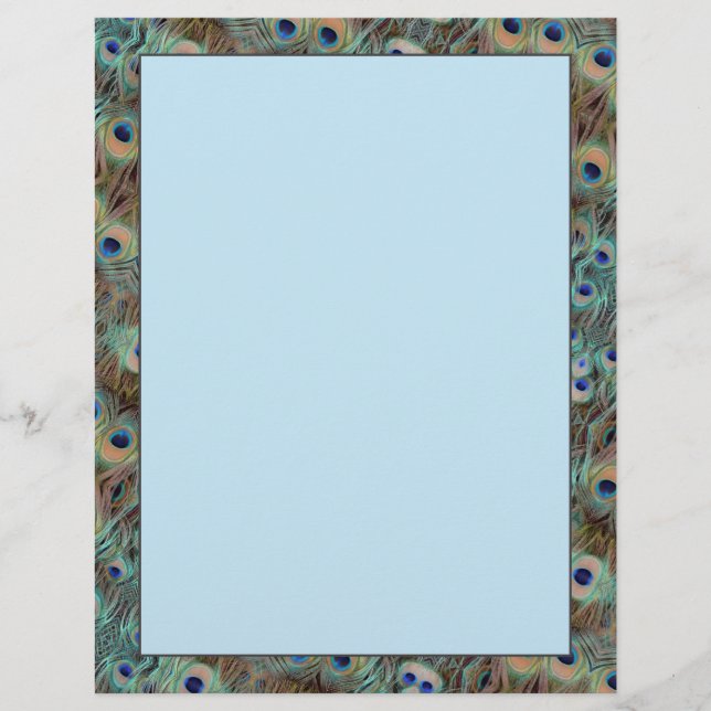 Peacock Schwanz Feathers Design 8.5 x 11 Stationar (Vorderseite)
