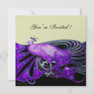 PEACOCK Schwarz, lila, platinmetallisches Papier Einladung