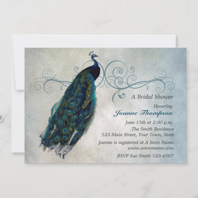 Peacock Scroll Bridal Dusche Einladung (Vorderseite)