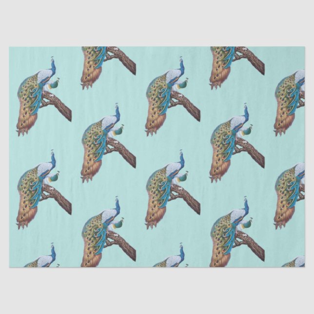 Peacock Serie Design 9 blaues Gewebepapier Seidenpapier (Vorderseite)