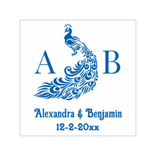 Peacock-Silhouette #4 Couple-2-Init-Monogramm-Name Permastempel