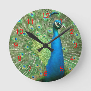Peacock Strut Clock Red2 Runde Wanduhr