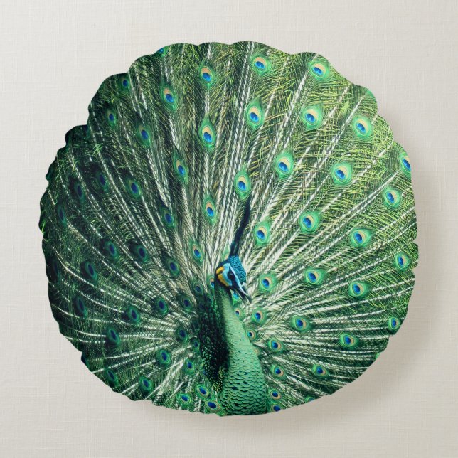 Peacock Strut Rundes Kissen (Vorderseite)
