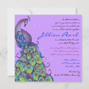 Peacock Thema Bat Mitzvah Einladung Violet