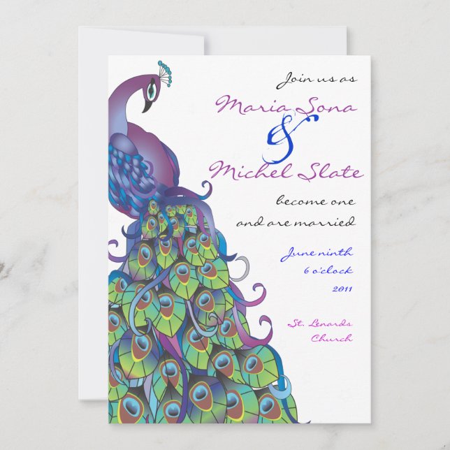 Peacock Thema Hochzeit Einladung Blauen Einladung (Vorderseite)