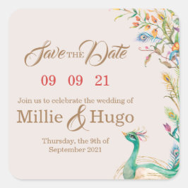 Peacock Theme Wedding Quadratischer Aufkleber