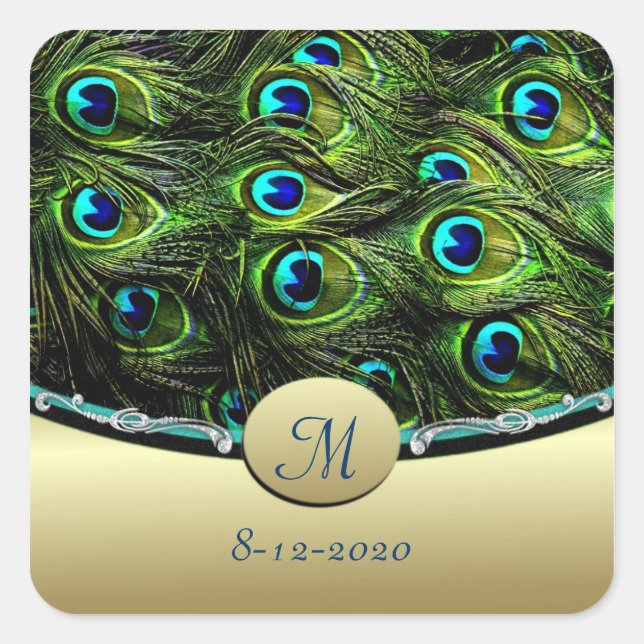 Peacock Theme Wedding Umschlag Aufklebers Quadratischer Aufkleber (Vorderseite)