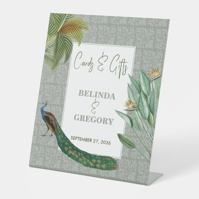 Peacock Tropical Greenerenerity Wedding Cards Schi Sockelschild (Vorderseite)