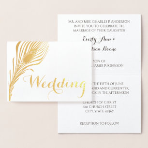 Peacock Typographie Gold Foil Mariage Invitations