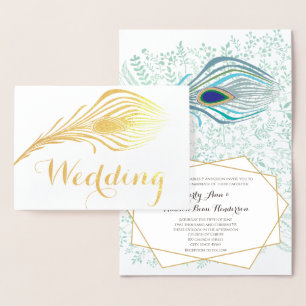 Peacock Typographie Silver Foil Mariage Invitation