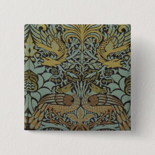 Peacock und Dragon (von William Morris) Button (Vorderseite)