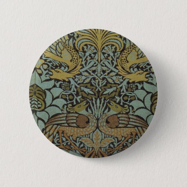 Peacock und Dragon (von William Morris) Button (Vorderseite)