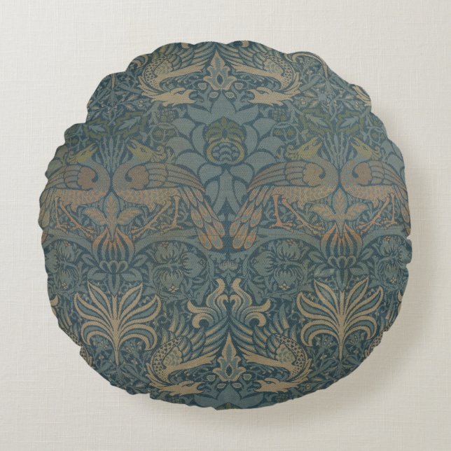 Peacock und Dragon von William Morris Rundes Kissen (Vorderseite)