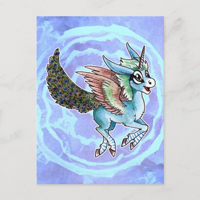 Peacock Unicorn Postkarte (Vorderseite)