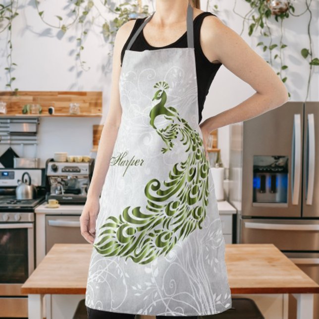 Peacock vert - Tablier d'impression tout-en-un per (Green Peacock Personalized All Over Print Apron)