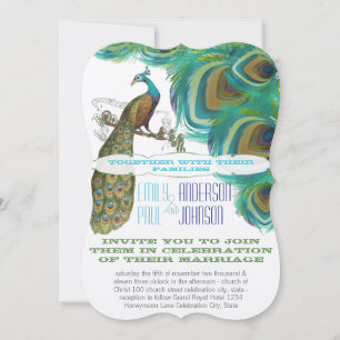 Peacock Vintag 4 Feathers Die Cut Wedding Einladung