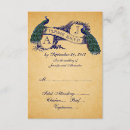 Peacock Vintage Wedding RSVP CARD | Blau