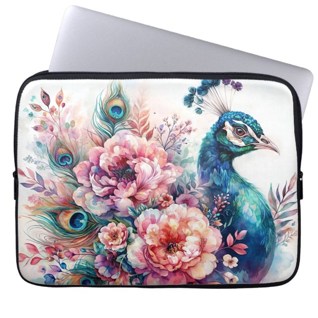 Peacock Wasserfarbenes Blumenportrait Laptopschutzhülle (Vorderseite)