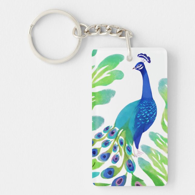 Peacock Watercolor Schlüsselanhänger (Vorderseite)