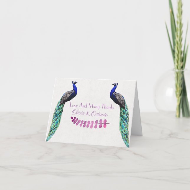 Peacock Wedding Dankeskarte (Vorderseite)