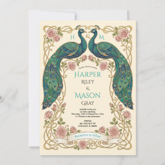 Peacock Wedding Invitation Art Nouveau Floral Fram Einladung