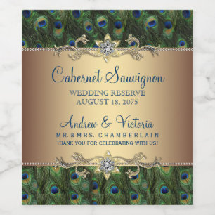 Peacock Wedding Wine Bottle Labels Weinetikett