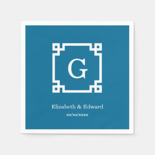 Peacock White Greece Key Gerahmt #2 Initial Monogr Serviette