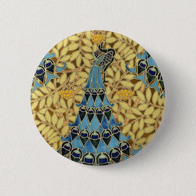 Peacocks Birds Rowan Trees Art Nouveau Button (Vorderseite)