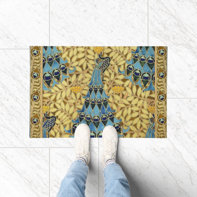 Peacocks Birds Rowan Trees Art Nouveau Fußmatte (Indoor)