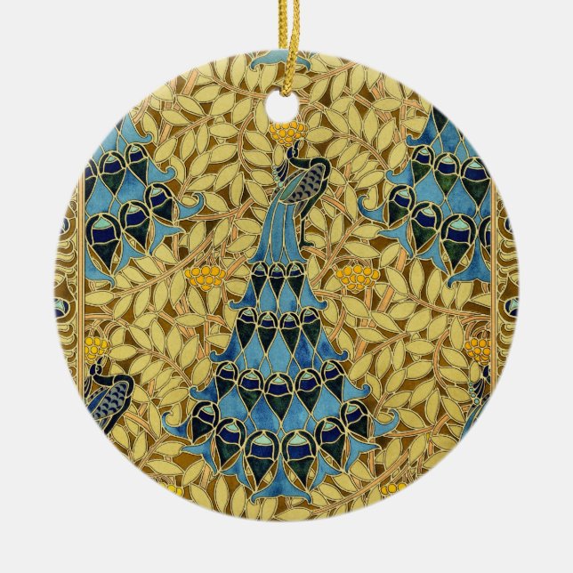 Peacocks Birds Rowan Trees Art Nouveau Keramik Ornament (Vorne)