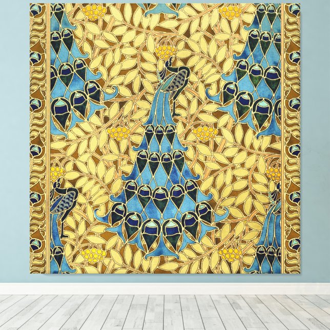 Peacocks Birds Rowan Trees Art Nouveau Leinwanddruck (Insitu (Holzboden))