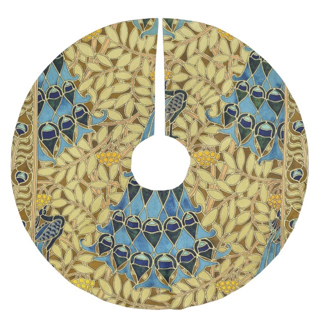 Peacocks Birds Rowan Trees Art Nouveau Polyester Weihnachtsbaumdecke (Vorderseite)
