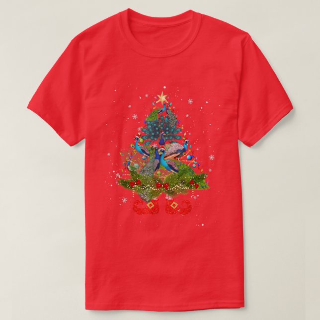 Peacocks Christmas Tree Lights Funny Santa Hat Lov T-Shirt (Design vorne)