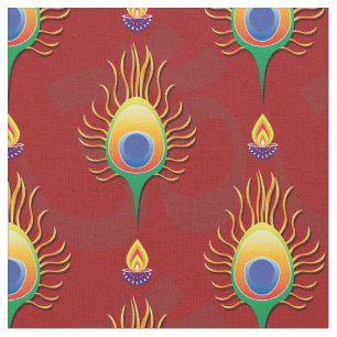 Peacocks Feder mit Diya-Lampen (Diwali) Stoff