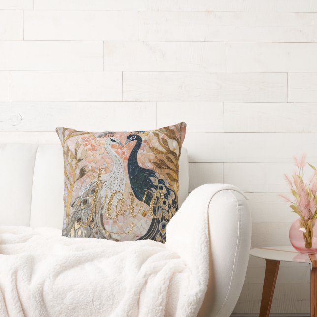 Peacocks Gold Glitzer Liebe Blush Rose Kissen (Liege)