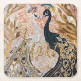 Peacocks Gold Glitzer Liebe Blush Rose Rechteckiger Pappuntersetzer